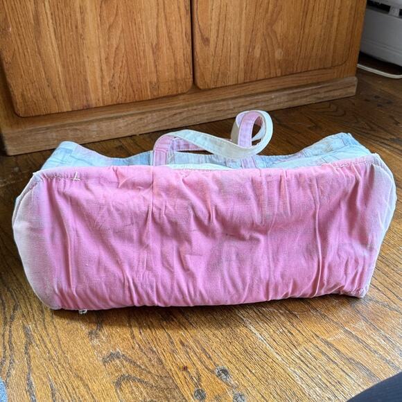 Llbean vintage pink plaid large boat and tote purse bag 100% cotton canvas vtg - Picture 8 of 10
